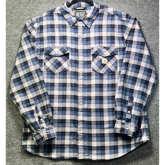 Carhartt Other - Carhartt 104914-126 Rugged Flex Pearl Snap Flannel Shirt Mens 2XL Blue‎ Plaid